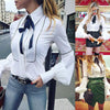 Women Lantern Sleeve Blouse office Lady Shirt Bow Ruffles Tie Blouse Loose Tops Button Casual Shirts