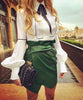 Women Lantern Sleeve Blouse office Lady Shirt Bow Ruffles Tie Blouse Loose Tops Button Casual Shirts
