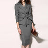 Women Lapel Double-breasted Bow-knot Solid Color Suit Female Solid Color Double-breasted Blazer and High Wait Midi Skirts Set