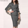 Women Lapel Double-breasted Bow-knot Solid Color Suit Female Solid Color Double-breasted Blazer and High Wait Midi Skirts Set
