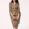 Women Lapel Double-breasted Bow-knot Solid Color Suit Female Solid Color Double-breasted Blazer and High Wait Midi Skirts Set
