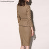 Women Lapel Double-breasted Bow-knot Solid Color Suit Female Solid Color Double-breasted Blazer and High Wait Midi Skirts Set