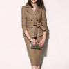 Women Lapel Double-breasted Bow-knot Solid Color Suit Female Solid Color Double-breasted Blazer and High Wait Midi Skirts Set