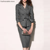Women Lapel Double-breasted Bow-knot Solid Color Suit Female Solid Color Double-breasted Blazer and High Wait Midi Skirts Set