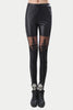 Women Leggings 2022 Fashion High Quality Punk Black Faux Leather Gothic Lace Stitching Legging Women slim capris leather pants