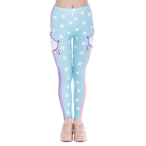 Women Leggings Push Up unicorn star rainbow Printed cartoon Trousers blue purple Unicorn Legging High Waist Legins female Pants