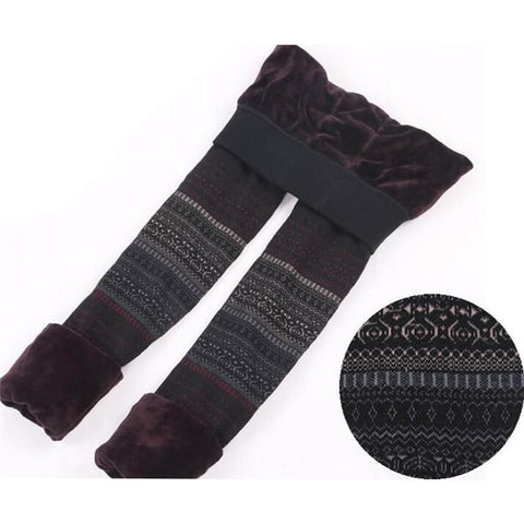 Women Leggings Winter Warm Thick Velvet Leggings Elastic High Waist Striped Christmas Pants Female Oversize Totem Trousers AB679