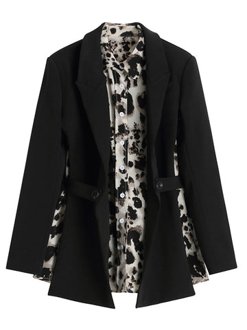 Women Leopard Print Backless Big Size Blazer Notched Collar Long Sleeve Jacket Single Button  Spring Autumn 2023