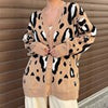 Women Leopard Print Cardigan Winter Casual Knitted Sweater V Neck Loose Button-up Knitwear Female Vintage Long Sleeve Cardigan