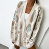 Women Leopard Print Cardigan Winter Casual Knitted Sweater V Neck Loose Button-up Knitwear Female Vintage Long Sleeve Cardigan