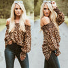 Women Leopard Print Long Sleeve Off Shoulder Loose Shirts Casual Blouse Tops Women Clothes