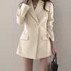 Women Long Blazer Cool Work Jacket Casual Slim Fit Khaki Black Beige Pink Autumn 2023 Office Ladies Tunic Outwear with Pockets