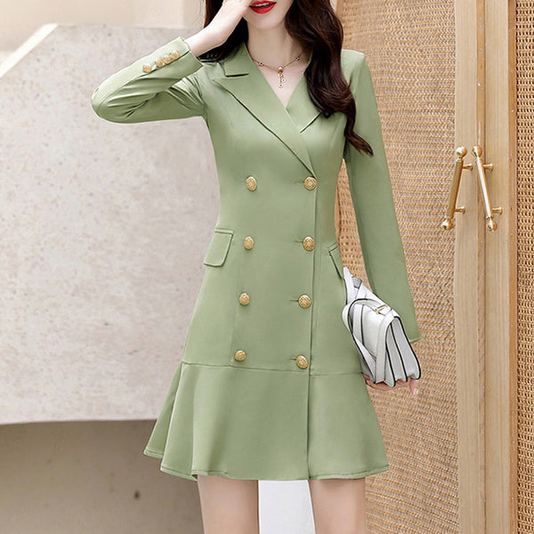 Women Long Blazer Spring Autumn Formal Blazers Mini Dress Double Breasted Lady Office Work Suit Coat Slim Women Blazer Femme