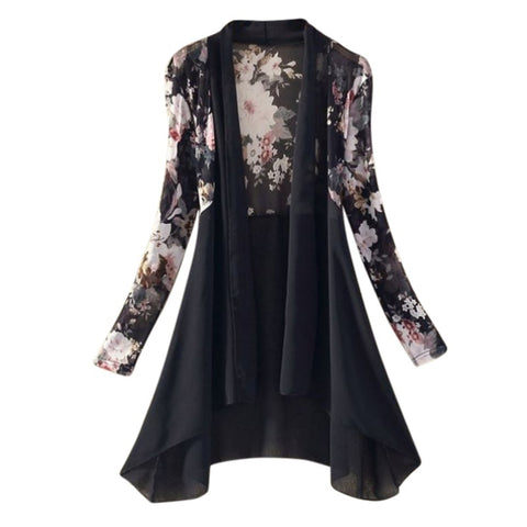 Women Long Chiffon Floral Sunscreen Ladies Cardigan Blouses Summer Beach Ladies Shirt Tops 2023