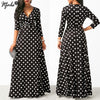 Women Long Maxi Dresses Bohemia V-neck Three Quarter Sleeve Dots Print Ethnic Summer Beach Female Stylish Style Dress