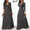 Women Long Maxi Dresses Bohemia V-neck Three Quarter Sleeve Dots Print Ethnic Summer Beach Female Stylish Style Dress