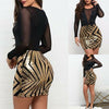 Women Long Sleeve Bandage Bodycon See Through Deep V Neck Patchwork Evening Party Club Mini Dress Sexy
