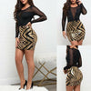 Women Long Sleeve Bandage Bodycon See Through Deep V Neck Patchwork Evening Party Club Mini Dress Sexy