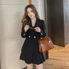 Women Long Sleeve Coat And Mini Skirts Two Pieces Set Office Lady Solid Business Suit Jacket Coat Casual Pleated Skirts Set