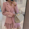 Women Long Sleeve Coat And Mini Skirts Two Pieces Set Office Lady Solid Business Suit Jacket Coat Casual Pleated Skirts Set