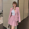 Women Long Sleeve Coat And Mini Skirts Two Pieces Set Office Lady Solid Business Suit Jacket Coat Casual Pleated Skirts Set