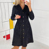 Women Long Sleeve Corduroy Shirt Dress Autumn Black Button Dresses Office Lady 2022 Turn-down Collar Midi Casual Women Clothing
