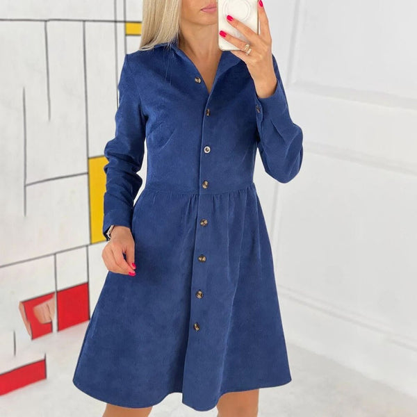 Women Long Sleeve Corduroy Shirt Dress Autumn Black Button Dresses Office Lady 2022 Turn-down Collar Midi Casual Women Clothing