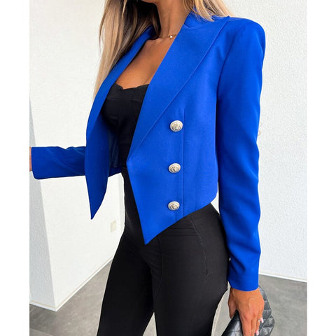 Women Long Sleeve Cropped Blazer Double Breasted Casual Streetwear Short Coat High Street Female Blazers