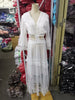 Women Long Sleeve Dress with Lace Decoration Sexy V-neck Hollow Out Summer Spring Clothing Sundress Party Elegant Female Ladies