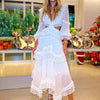 Women Long Sleeve Dress with Lace Decoration Sexy V-neck Hollow Out Summer Spring Clothing Sundress Party Elegant Female Ladies