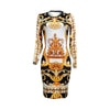 Women Long Sleeve Floral Bodycon Dresses Sexy Pencil Midi Dresses Elegant Slim Dress for Evening Party Club Wear
