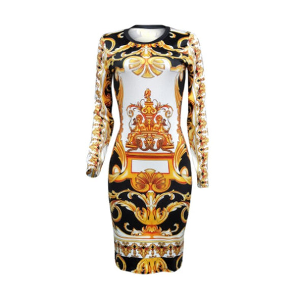 Women Long Sleeve Floral Bodycon Dresses Sexy Pencil Midi Dresses Elegant Slim Dress for Evening Party Club Wear