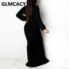 Women Long Sleeve Plunge Neck Maxi Dress Formal Elegant Slit Evening Mermaid Dresses