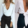 Women Long Sleeve Wrap Shirt Deep V Neck Backless Lace Up Blouse Crop Tops BacklessTank Crop Tops Vest Blouse T-Shirt