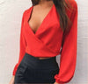 Women Long Sleeve Wrap Shirt Deep V Neck Backless Lace Up Blouse Crop Tops BacklessTank Crop Tops Vest Blouse T-Shirt