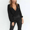 Women Long Sleeve Wrap Shirt Deep V Neck Backless Lace Up Blouse Crop Tops BacklessTank Crop Tops Vest Blouse T-Shirt