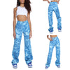 Women Loose Jeans shape of straight-leg pants Blue Ripple Printed Pattern High Waist Denim Trousers, XS/ S/ M/ L
