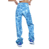 Women Loose Jeans shape of straight-leg pants Blue Ripple Printed Pattern High Waist Denim Trousers, XS/ S/ M/ L