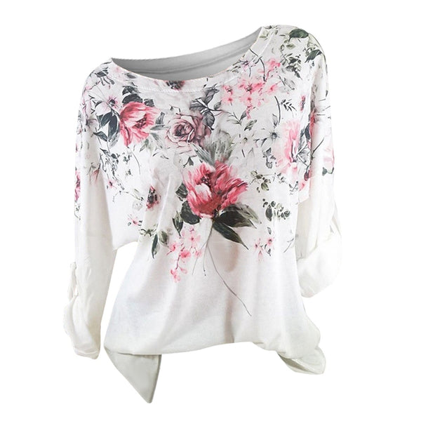 Women Loose Summer Blouse Flora Print Long Sleeve Sexy Tunic Tops O Neck Female Casual Fashion Blouse Shirt in 2022