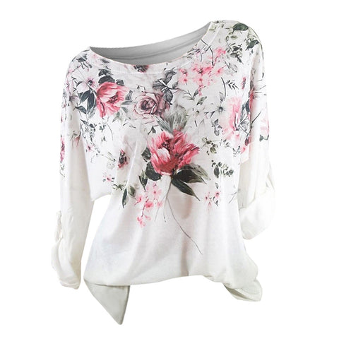 Women Loose Summer Blouse Flora Print Long Sleeve Sexy Tunic Tops O Neck Female Casual Fashion Blouse Shirt in 2022