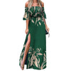 Women Maxi Dress 2023 Off Shoulder Floral Print Maxi Dress Elegant High Split Ruched Buttons Women Dress Sundress Vestidos