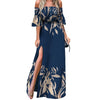 Women Maxi Dress 2023 Off Shoulder Floral Print Maxi Dress Elegant High Split Ruched Buttons Women Dress Sundress Vestidos