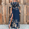 Women Maxi Dress 2023 Off Shoulder Floral Print Maxi Dress Elegant High Split Ruched Buttons Women Dress Sundress Vestidos