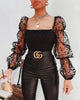 Women Mesh Sheer Blouse Chiffon See-through Long Sleeve Top Shirt Blouse Organza Transparent White Shirt Female Blusas