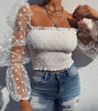 Women Mesh Sheer Blouse Chiffon See-through Long Sleeve Top Shirt Blouse Organza Transparent White Shirt Female Blusas