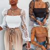 Women Mesh Sheer Blouse Chiffon See-through Long Sleeve Top Shirt Blouse Organza Transparent White Shirt Female Blusas