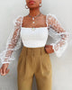 Women Mesh Sheer Blouse Chiffon See-through Long Sleeve Top Shirt Blouse Organza Transparent White Shirt Female Blusas