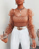 Women Mesh Sheer Blouse Chiffon See-through Long Sleeve Top Shirt Blouse Organza Transparent White Shirt Female Blusas
