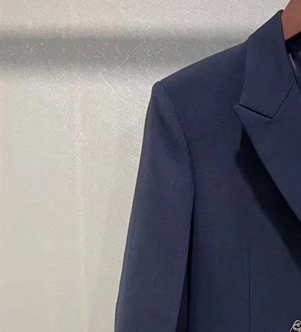 Women Metal Double-Breasted Blazer Coat 2023 Autumn Winter Long Sleeve Office Wear Ladies Notched Suit Jacket Outwear Top