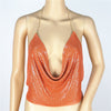 Women Metal Sequins Sexy Wrapped Chest,Halter Back Deep V Exposed Umbilical All-Match Vest Camisole Street Fashion Woman Top